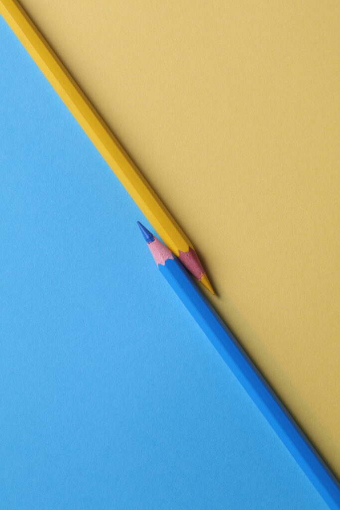 yellow and blue coloured pencils