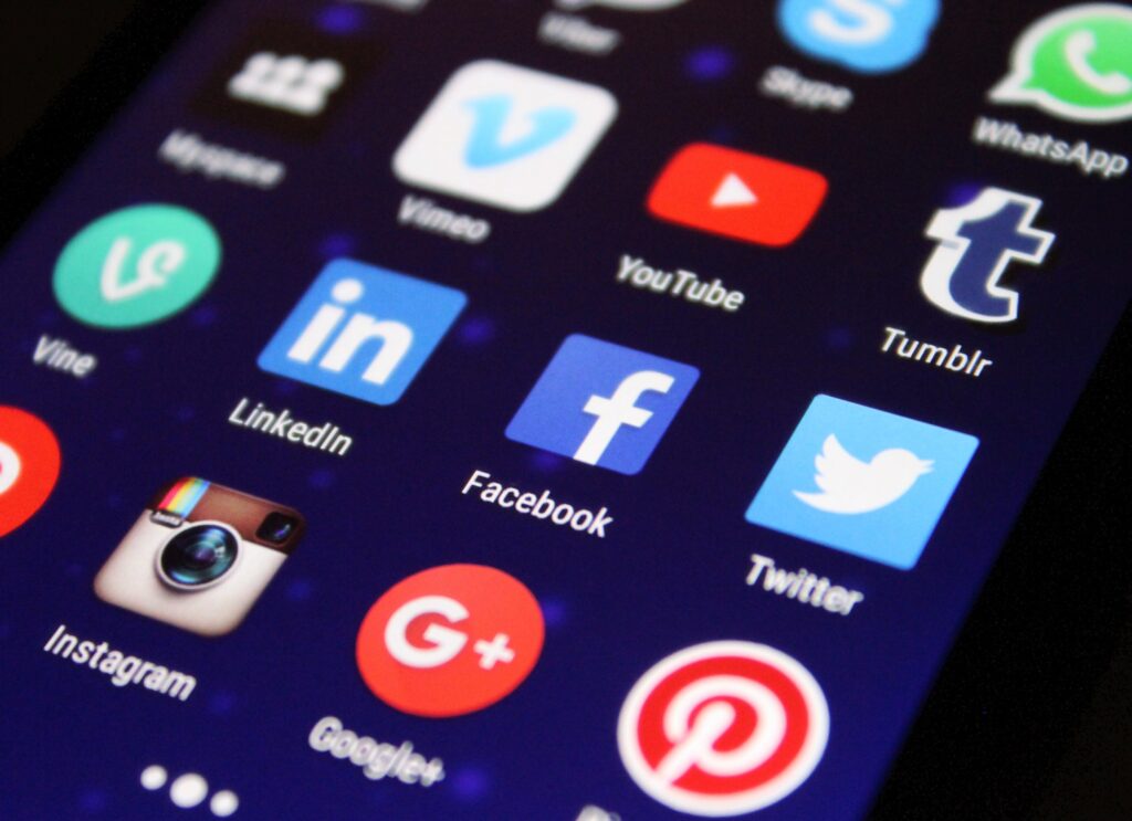 close-up photo of popular social media platforms icons