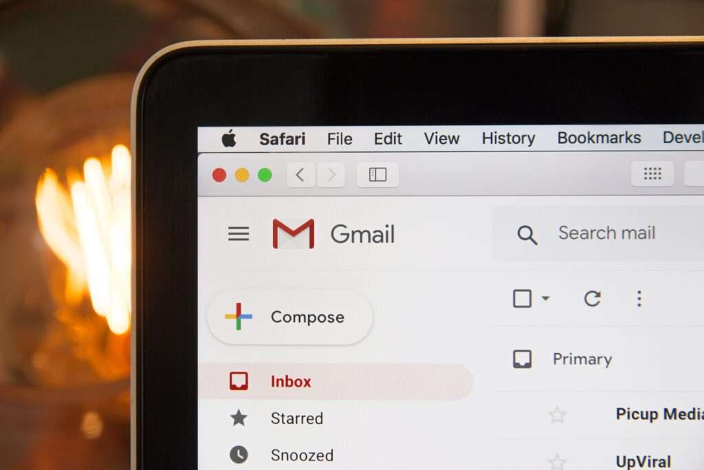 Gmail opened in a Safari browser